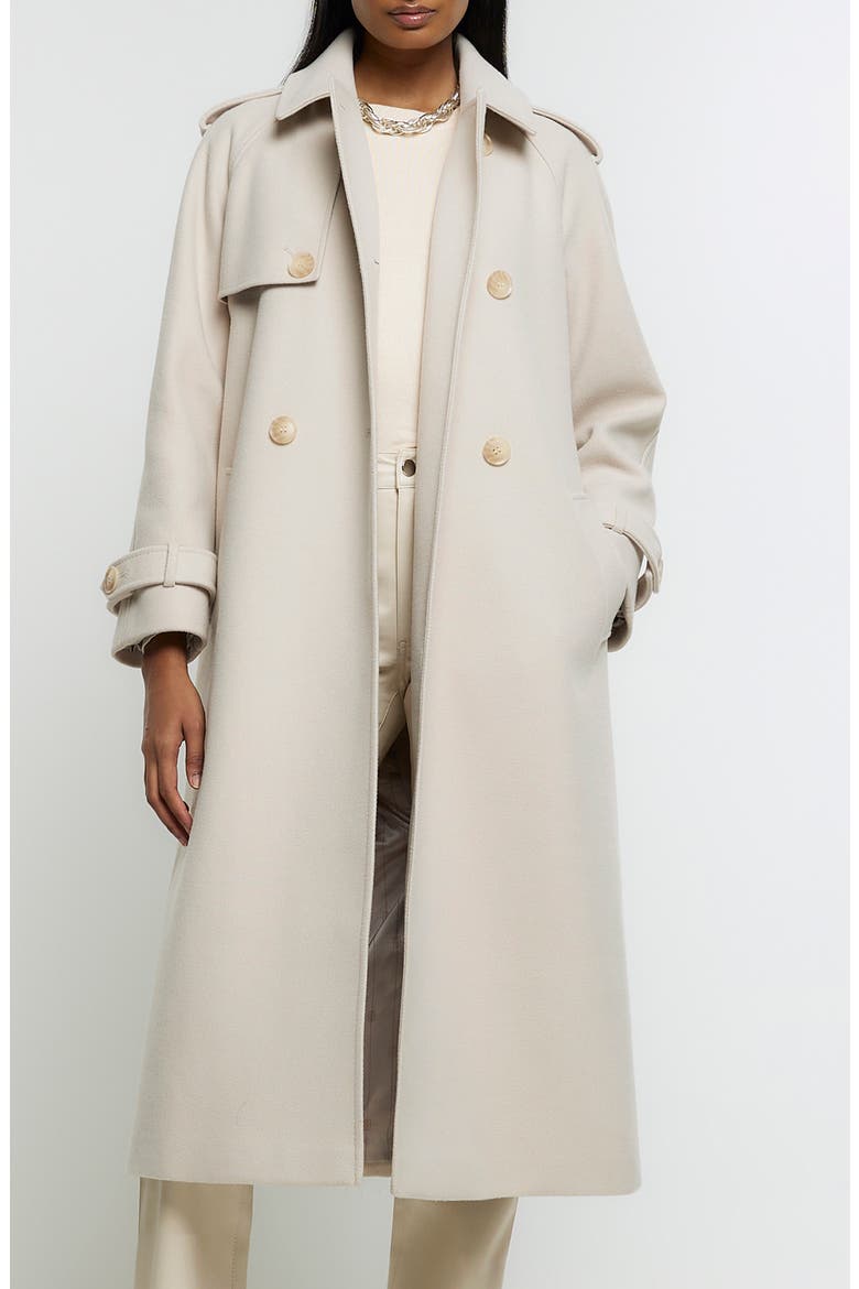 Relaxed Fit Belted Longline Trench Coat, Alternate, color, CREAM
