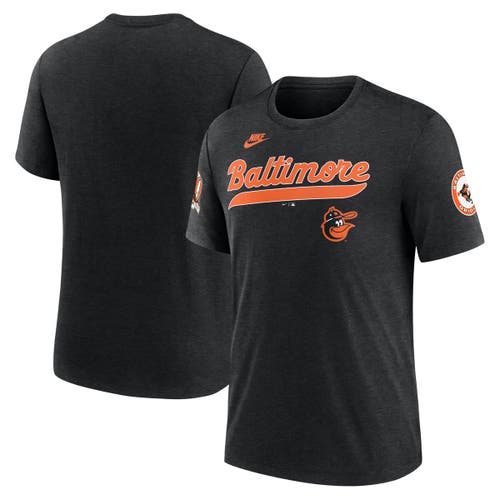 Nike Heather Black Baltimore Orioles Cooperstown Collection Eras Tri-blend T-shirt In Black