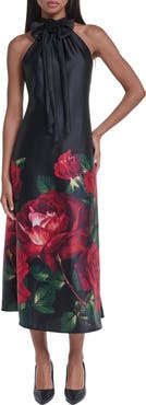 KARL LAGERFELD PARIS Floral Print Charmeuse Halter Cocktail Dress