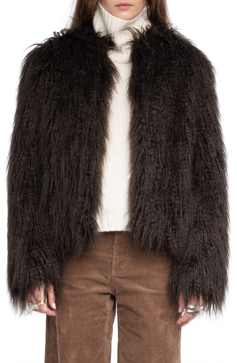 Zadig & Voltaire Freddie Faux Fur Coat, Main, color, Dark Chocolate