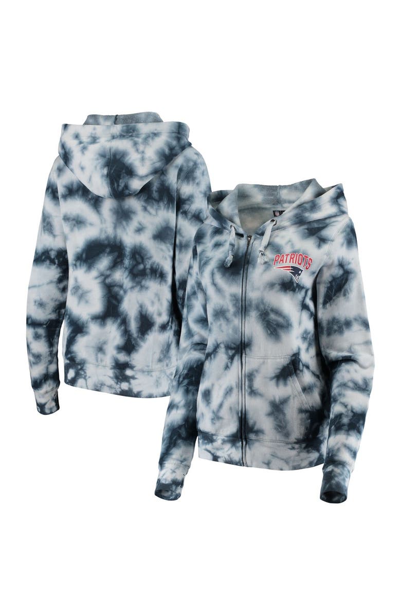New Era Women's New Era Navy New England Patriots Tie Dye Fleece Full-Zip Hoodie, Main, color, 