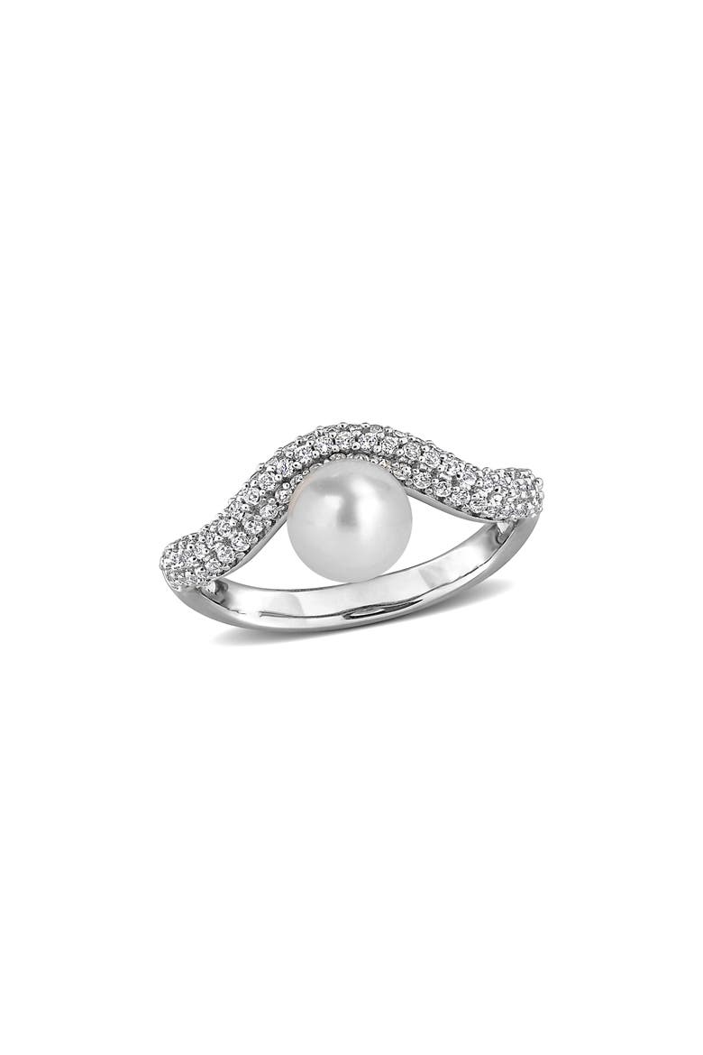 6-6.5mm Cultured Freshwater Pearl & White Topaz Ring, Main, color, WHITE