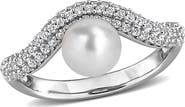 DELMAR 6-6.5mm Cultured Freshwater Pearl & White Topaz Ring