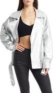 AZALEA WANG Metallic Faux Leather Moto Jacket