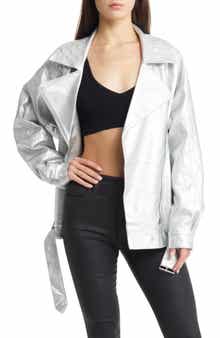 AZALEA WANG Metallic Faux Leather Moto Jacket
