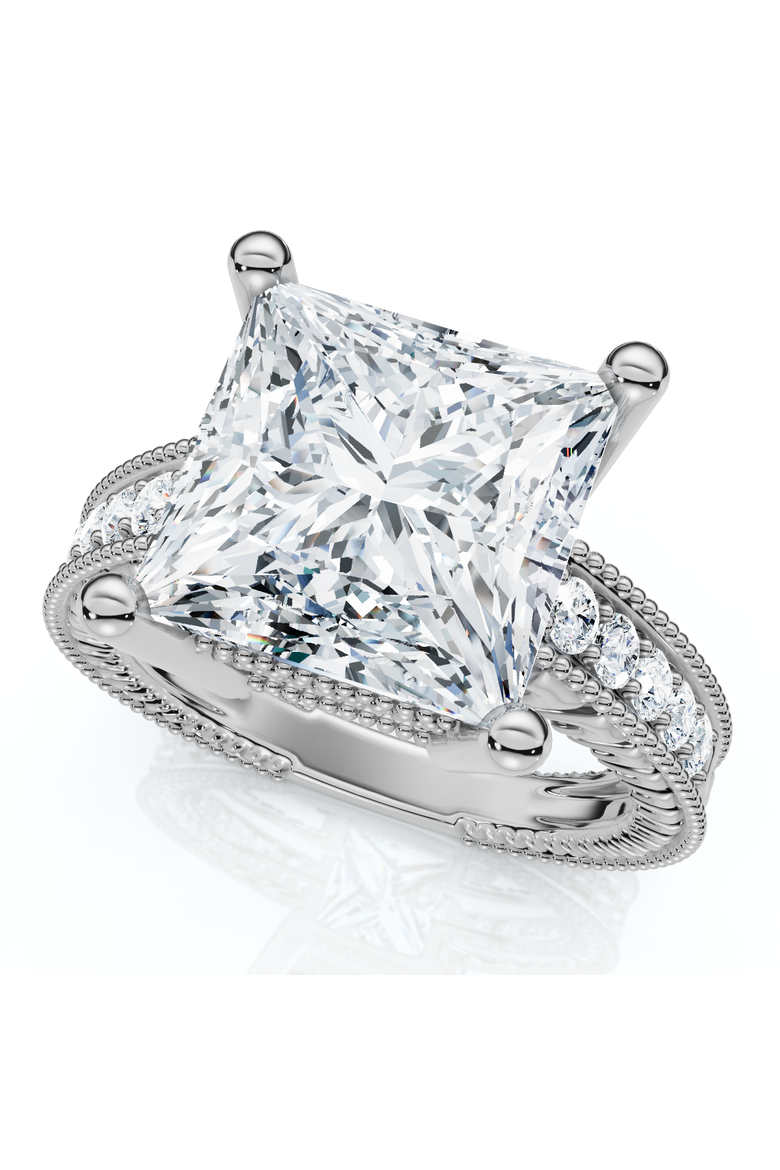 Certified 4 1/5Ct Princess Cut Diamond Vintage Engagement Ring Lab Grown, Alternate, color, 14k White Gold