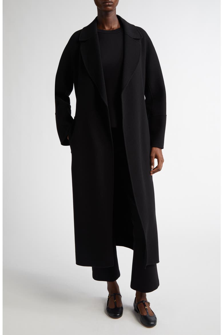 Elisa Virgin Wool Belted Coat, Alternate, color, BLACK
