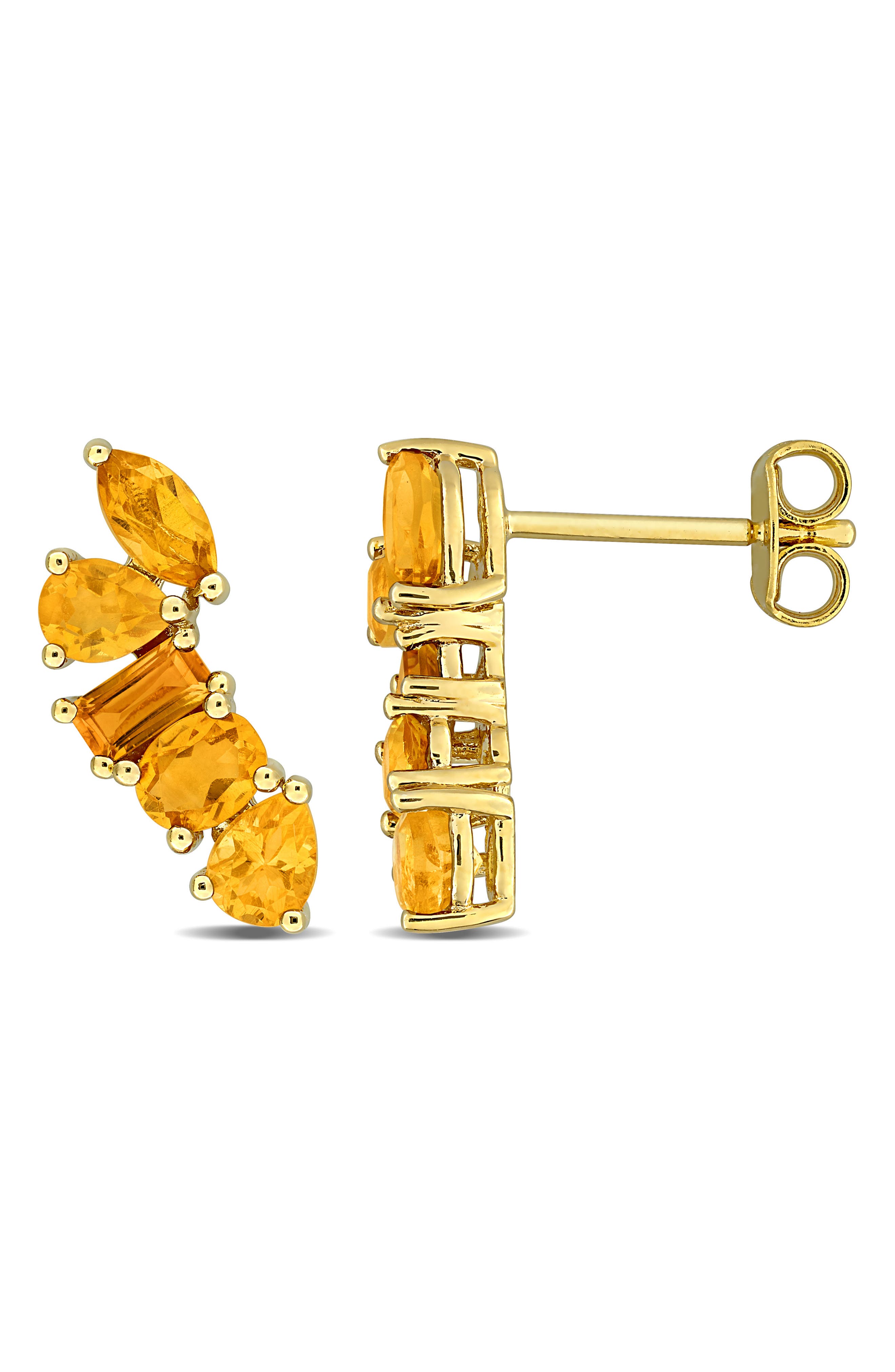 Multi-Shaped Citrine Crawler Stud Earrings