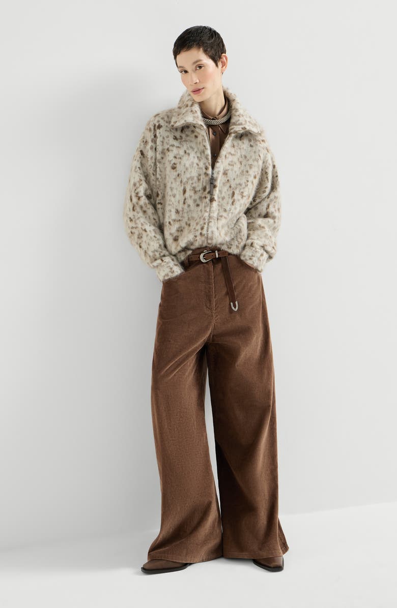 Brunello Cucinelli Stretch cotton and cashmere corduroy five-pocket maxi trousers with monili, Alternate, color, Cigar