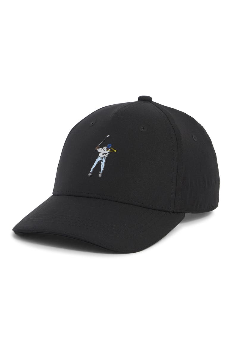 Links Embroidered Adjustable Baseball Cap, Main, color, BLACK