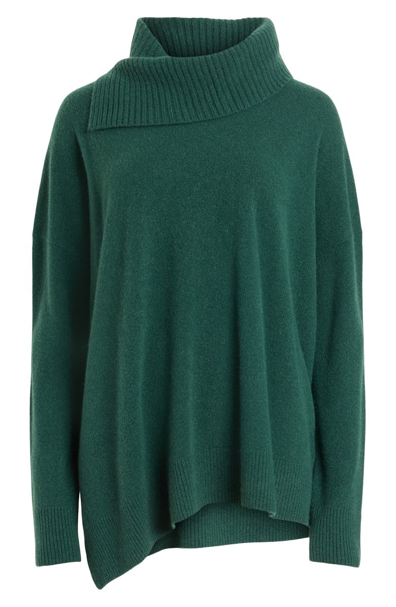 AllSaints Whitby Cashere & Wool Asymmetric Turtleneck Sweater, Alternate, color, Bottle Green
