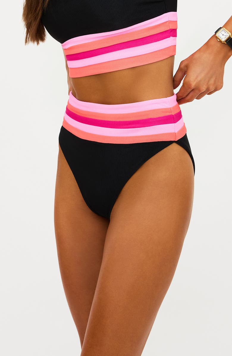 Beach Riot Millie Colorblock High Waist Bikini Bottoms, Alternate, color, Ruby Colorblock