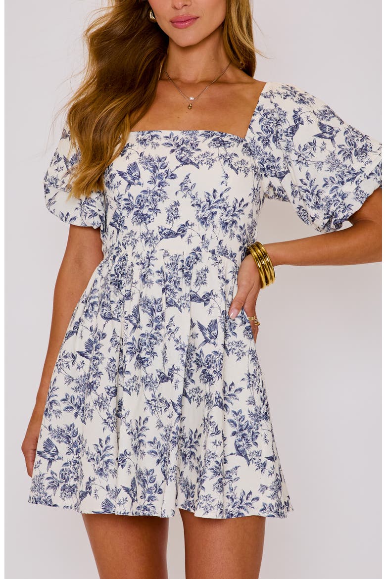Erica Floral Puff Sleeve Minidress, Alternate, color, IVORY/ BLUE