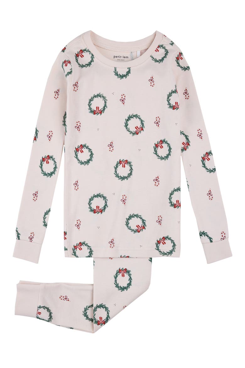 Wreaths Two-Piece Pajama Set, Main, color, LIGHT PINK