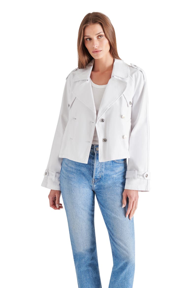 Sirus Crop Denim Trench Coat, Alternate, color, WHITE