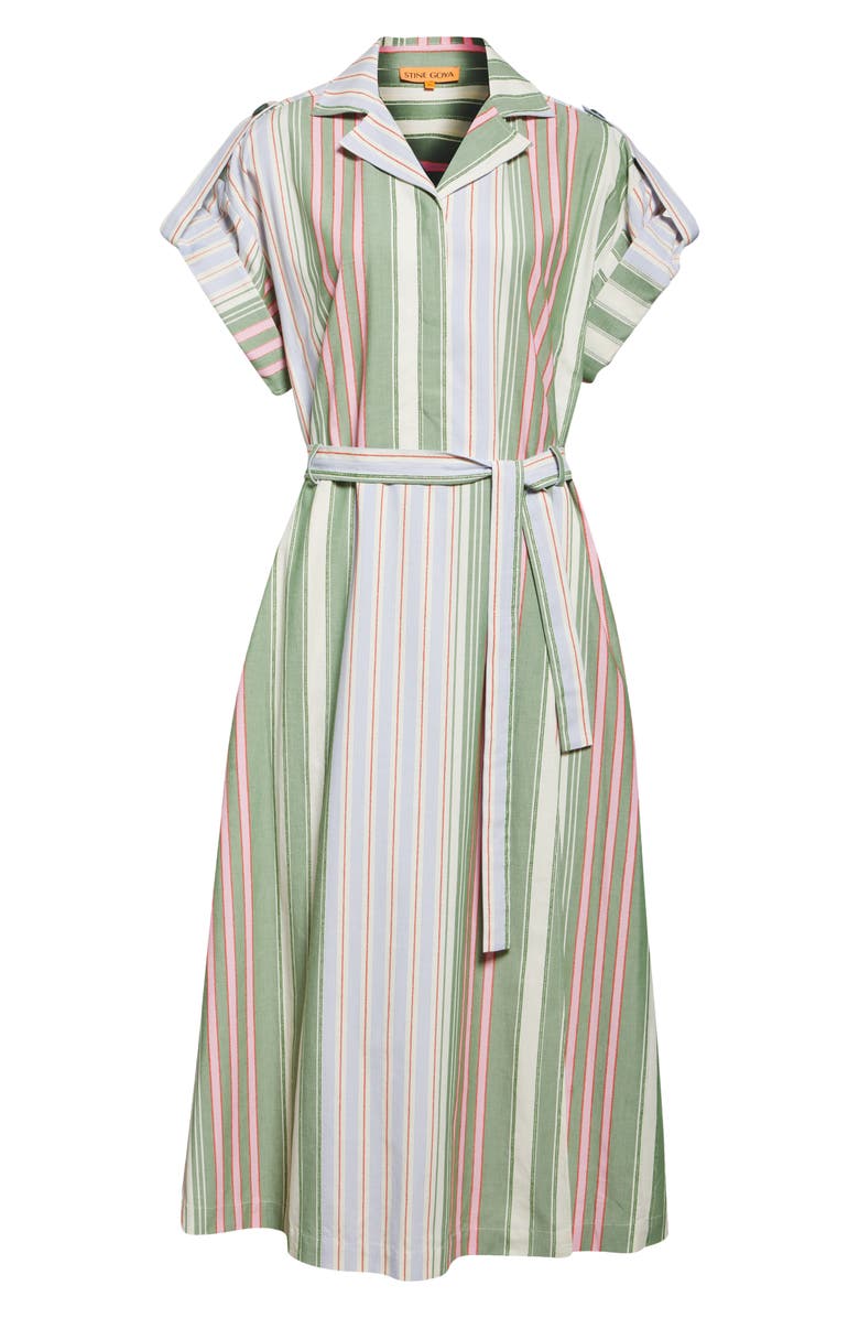 Stine Goya Stripe Organic Cotton Shirtdress, Alternate, color, Forest Stripe