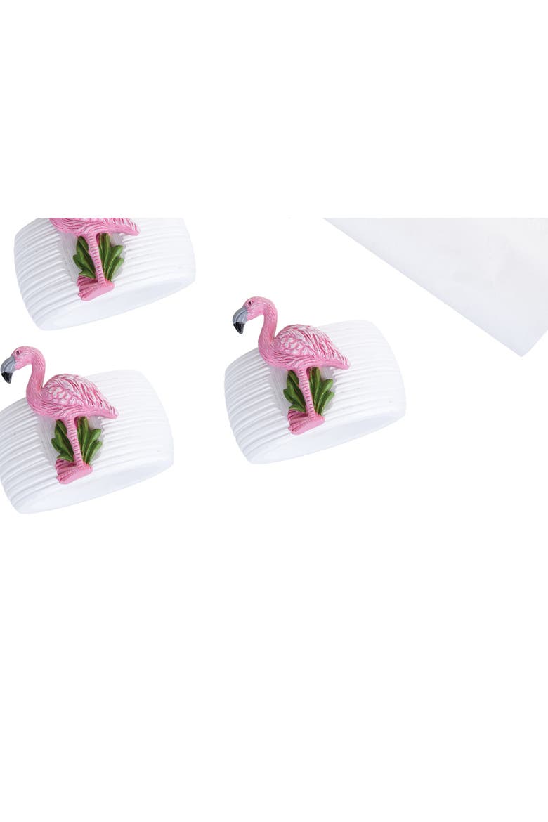 Flamingo Nautical Coastal Decorative Tabletop Cloth Napkin Ring Set of 4, Alternate, color, Pink
