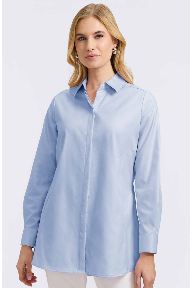 Cici Cotton Button-Up Tunic Shirt, Alternate, color, SOFT BLUE