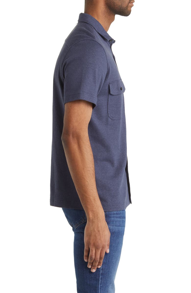 Billy Reid Hemp & Cotton Knit Short Sleeve Button-Up Shirt, Alternate, color, Navy