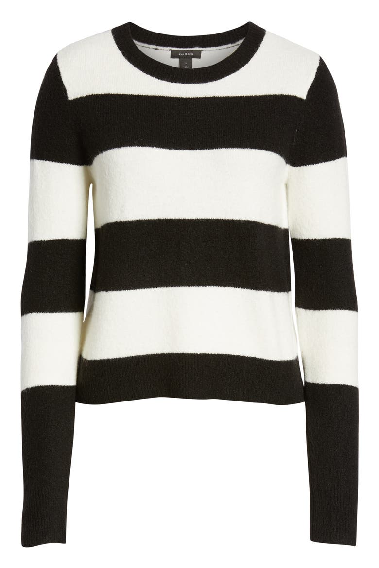 Crewneck Sweater, Alternate, color, BLACK- IVORY STRIPE