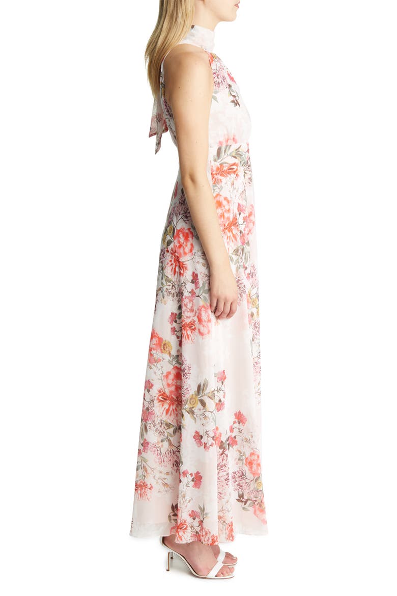 Floral Halter Neck Slim Maxi Dress, Alternate, color, BLUSH