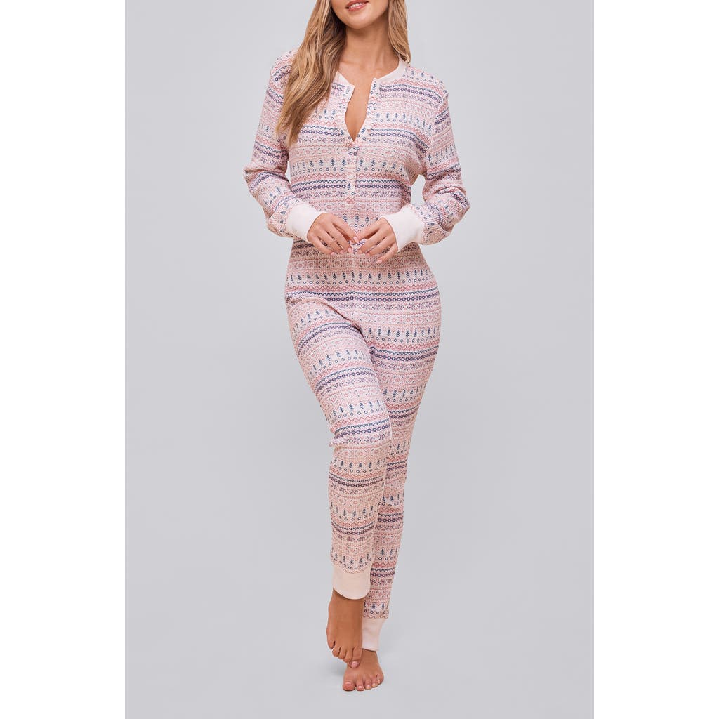 Papinelle Fair Isle Waffle Knit Pajama Jumpsuit In Pink