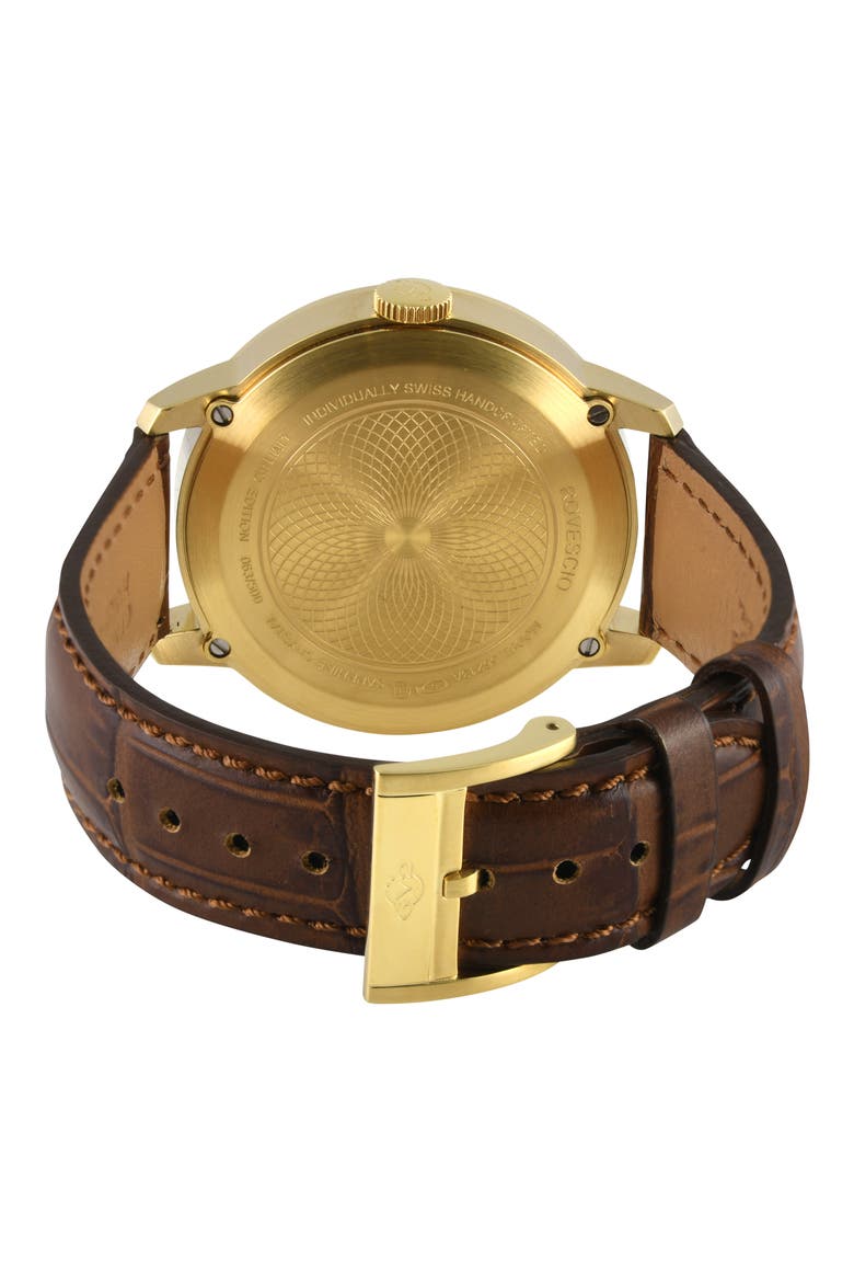 Men's Rovescio Croc Embossed Leather Strap Watch, 42mm, Alternate, color, BROWN
