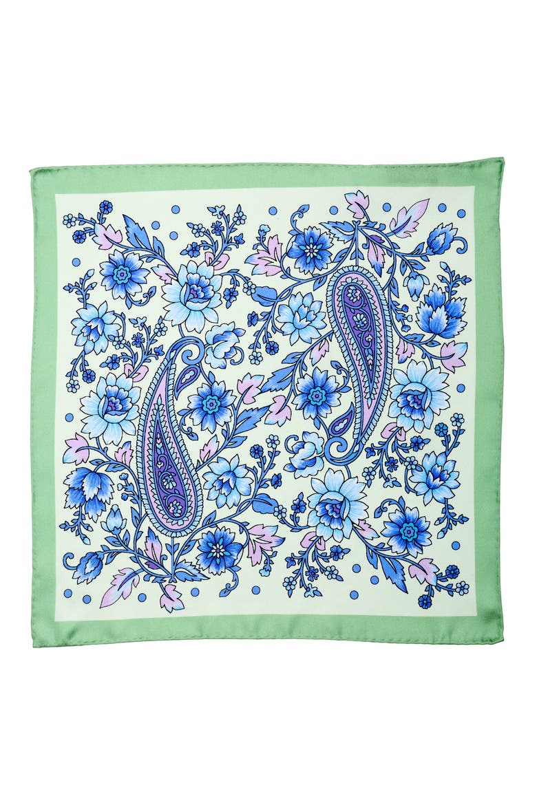 Paisley Floral Pocket Square, Alternate, color, GREEN/ BLUE
