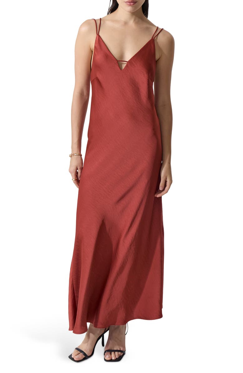 DELUC Sienna Strappy Hammered Satin Maxi Dress, Main, color, Reddish Brown