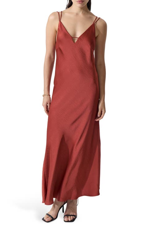 Sienna Strappy Hammered Satin Maxi Dress