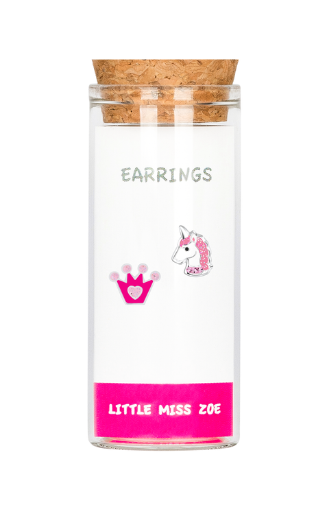 Kids' Sterling Silver Crown Unicorn Stud Earrings in Gift Bottle