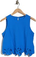 T Tahari Embroidered Hem Crop Linen Blend Tank