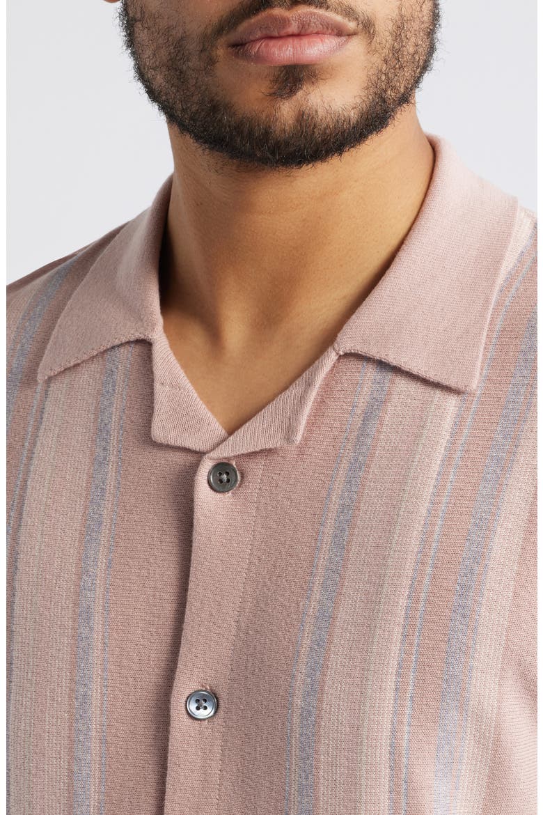 Silas Stripe Knit Cotton Blend Camp Shirt, Alternate, color, ROSE MULTI