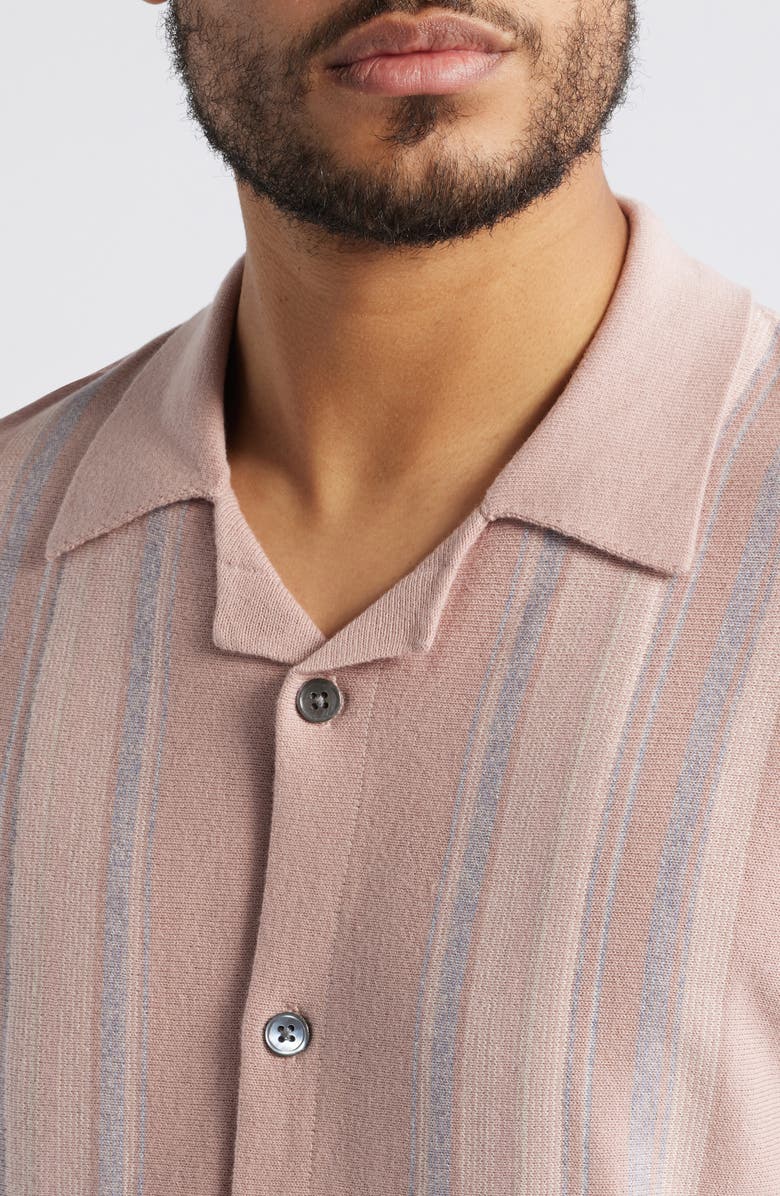 Rails Silas Stripe Knit Cotton Blend Camp Shirt, Alternate, color, Rose Multi