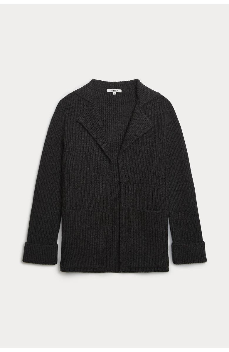 NAKED CASHMERE Zena Ribbed Cashmere Cardigan, Alternate, color, Charcoal