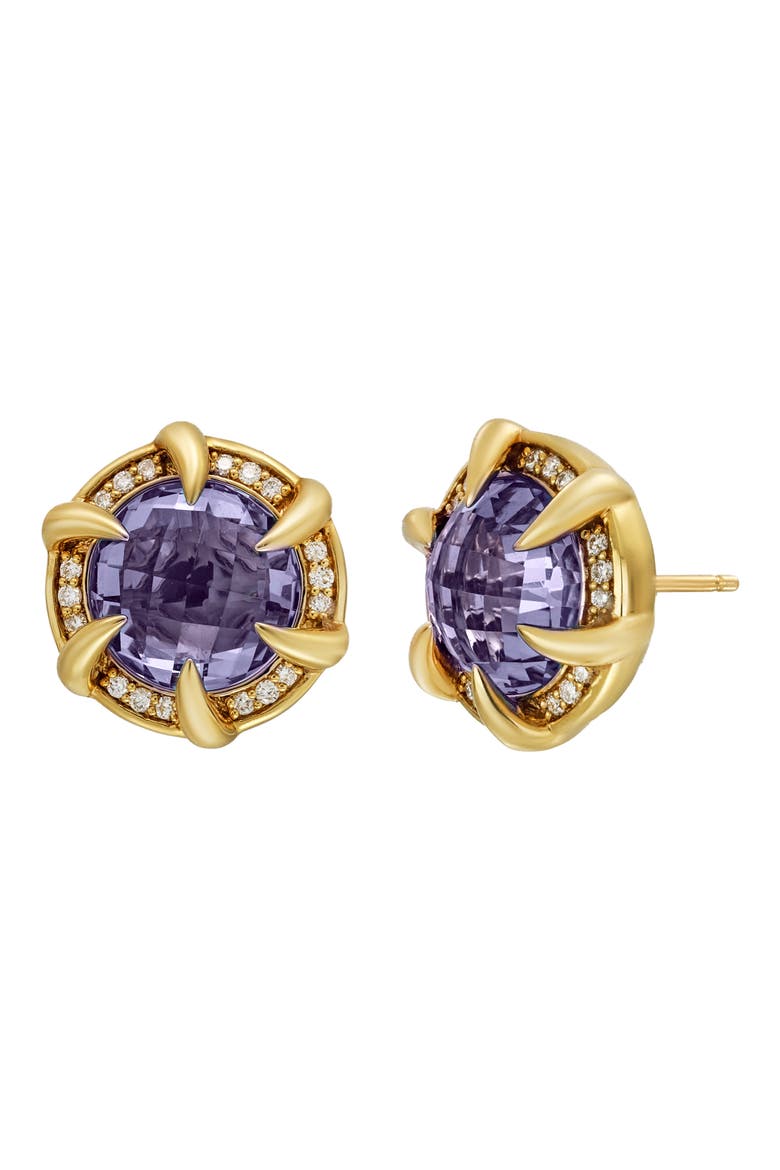 Iris 18K Yellow Gold Semiprecious Stone & Diamond Halo Stud Earrings - 0.25ct. (Nordstrom Exclusive), Main, color, 18K YELLOW GOLD - AMETHYST