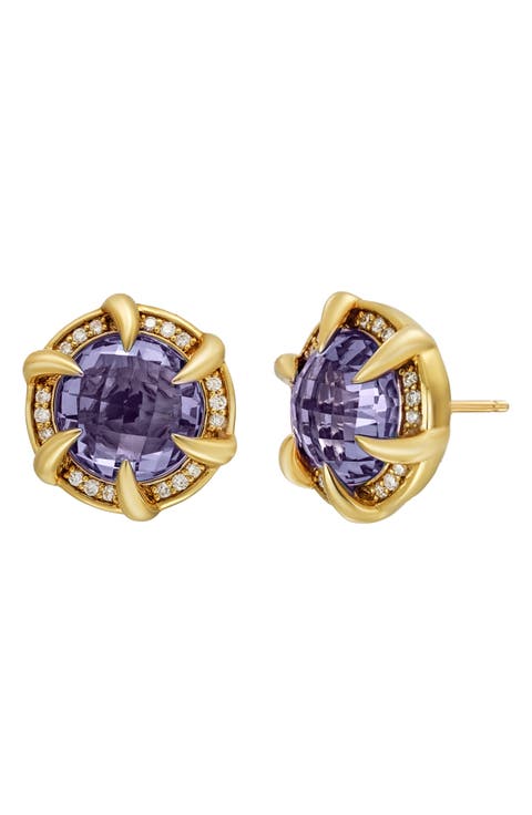 Iris 18K Yellow Gold Semiprecious Stone & Diamond Halo Stud Earrings - 0.25ct. (Nordstrom Exclusive)