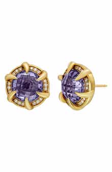 Iris 18K Yellow Gold Semiprecious Stone & Diamond Halo Stud Earrings - 0.25ct. (Nordstrom Exclusive)