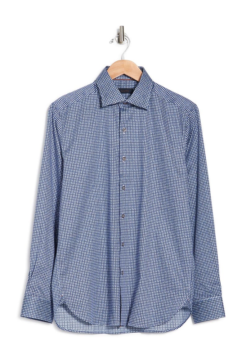 Jacquard Check Print Long Sleeve Tailored Fit Shirt, Alternate, color, NAVY