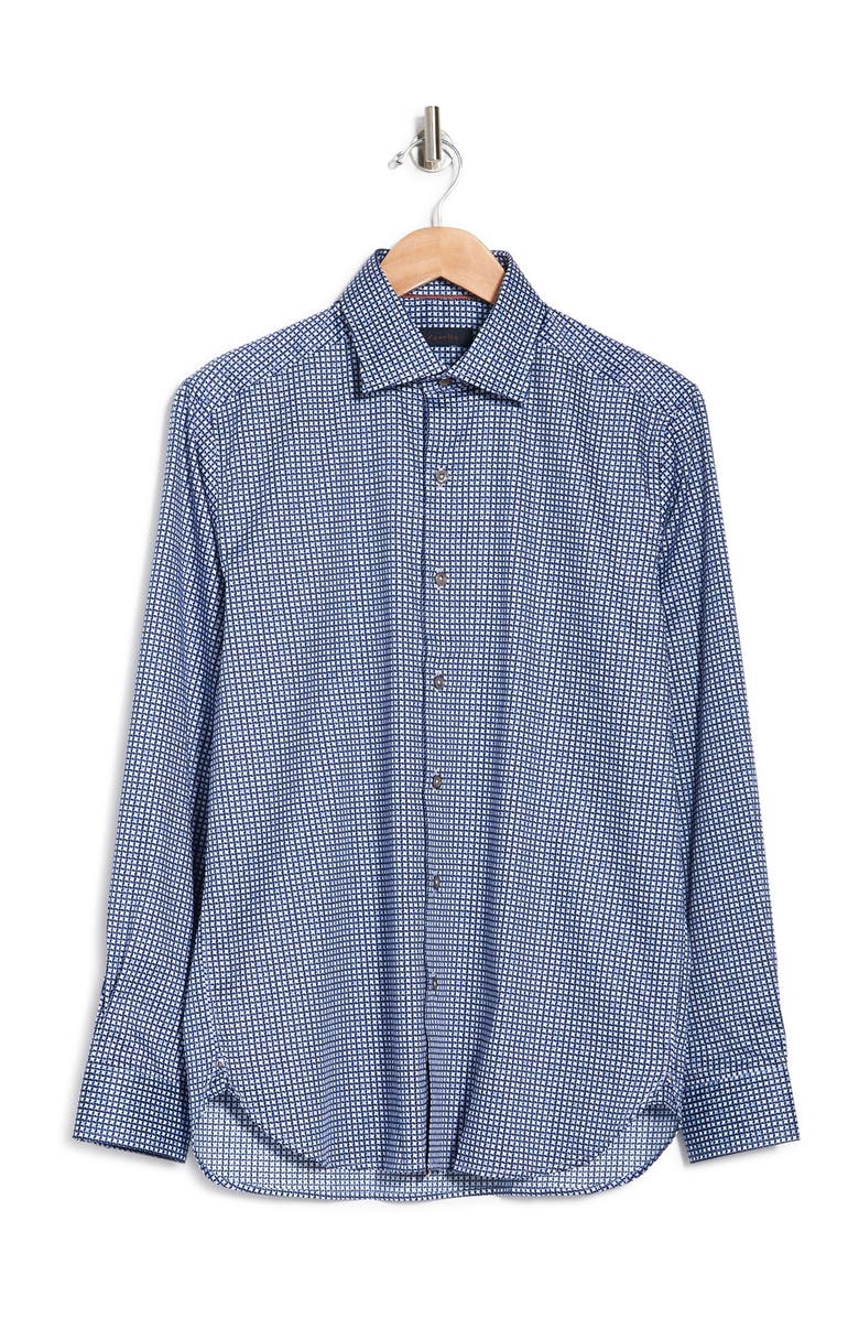 Zanella Jacquard Check Print Long Sleeve Tailored Fit Shirt, Alternate, color, Navy