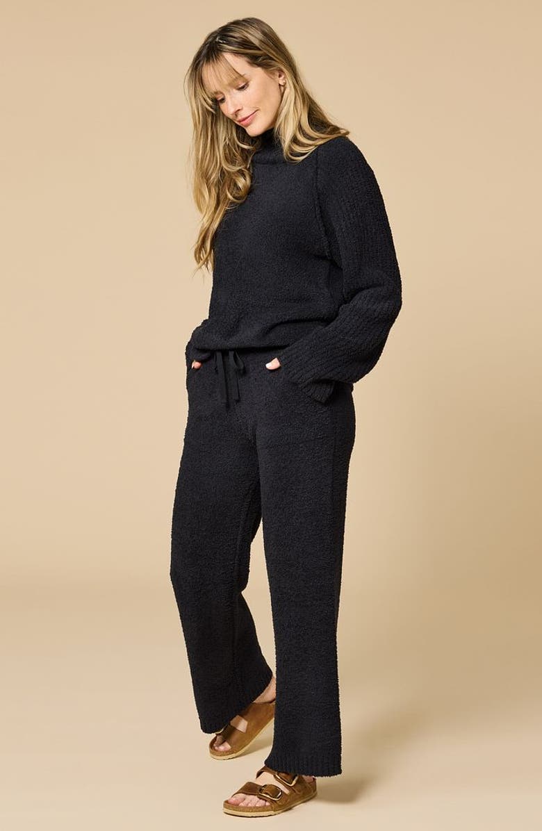 Softies Solid Marshmallow Rib Mock Neck with Long Pant, Alternate, color, Black