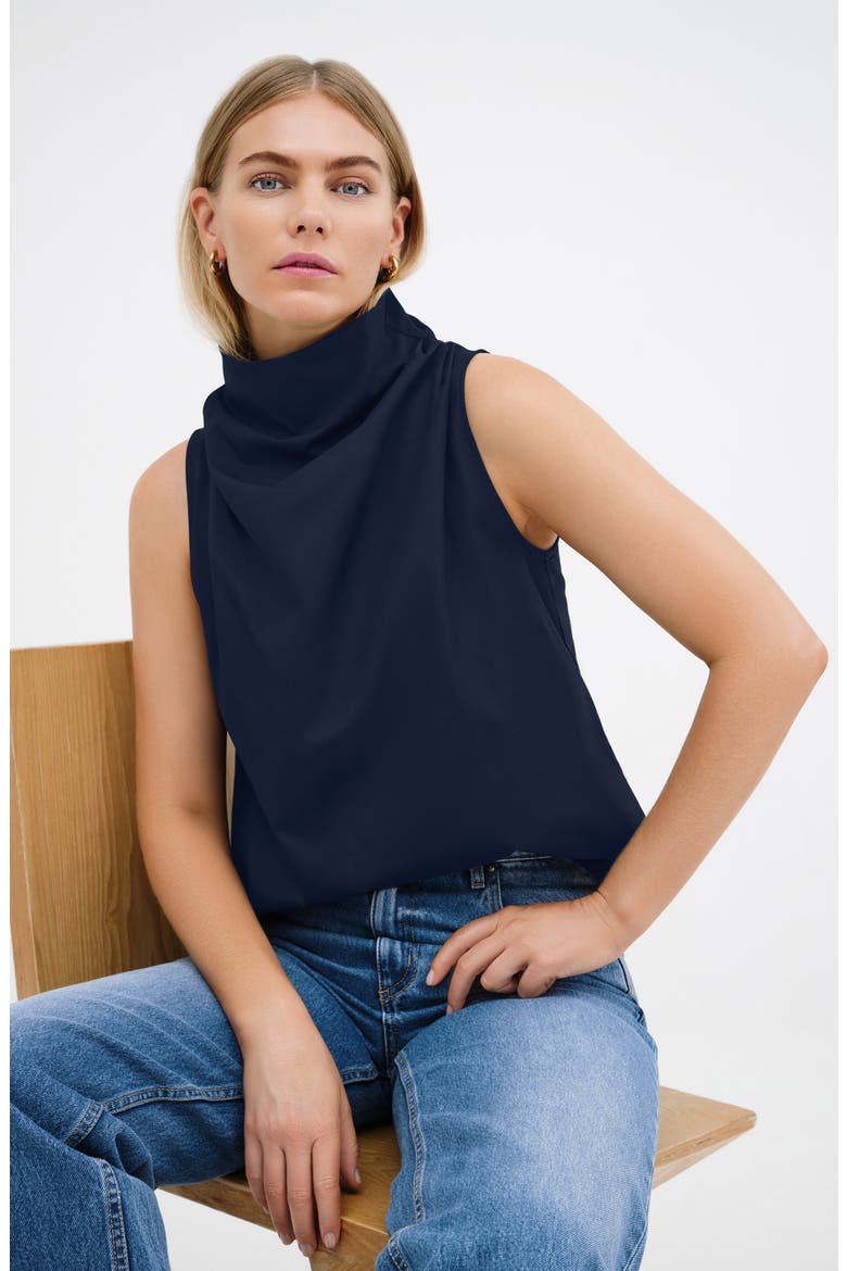 Minna Cowl Neck Cotton Top, Alternate, color, DEEP INDIGO