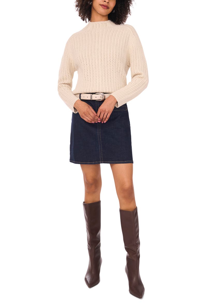 Pointelle Funnel Neck Sweater, Alternate, color, SUGAR OAK