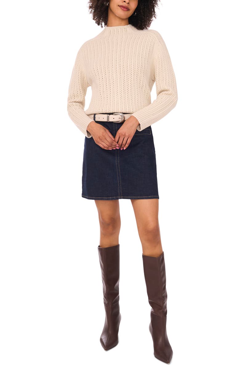 Vince Camuto Pointelle Funnel Neck Sweater, Alternate, color, Sugar Oak