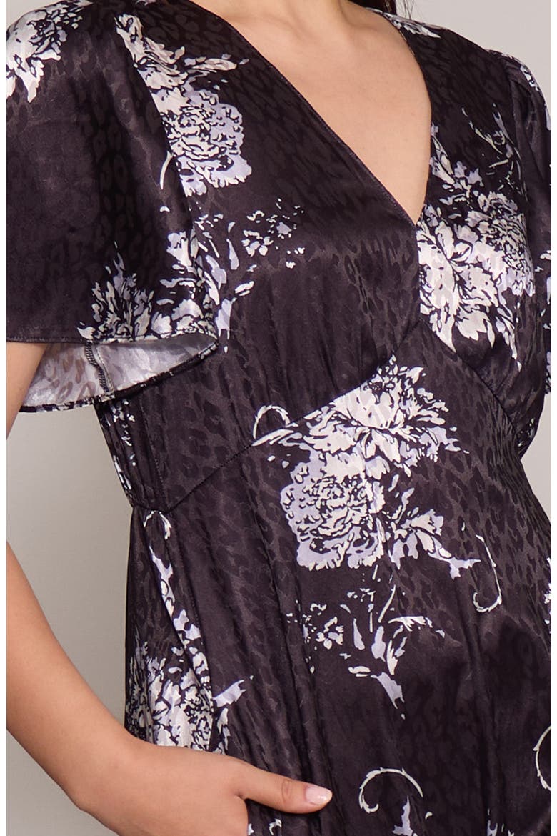 Empire Waist Satin Maxi Dress, Alternate, color, BLACK/ BONE FLORAL