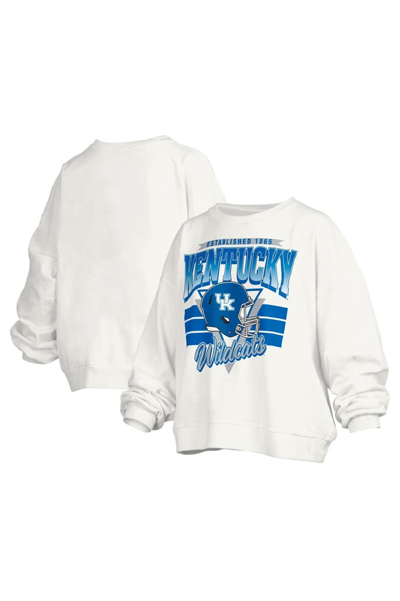 Women's Pressbox White Kentucky Wildcats Janice Retro Logo Oversized Pullover Sweatshirt, Main, color, White