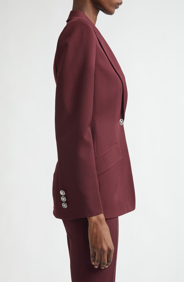 Versace Single Breasted Stretch Virgin Wool Gabardine Blazer, Alternate, color, Burgundy