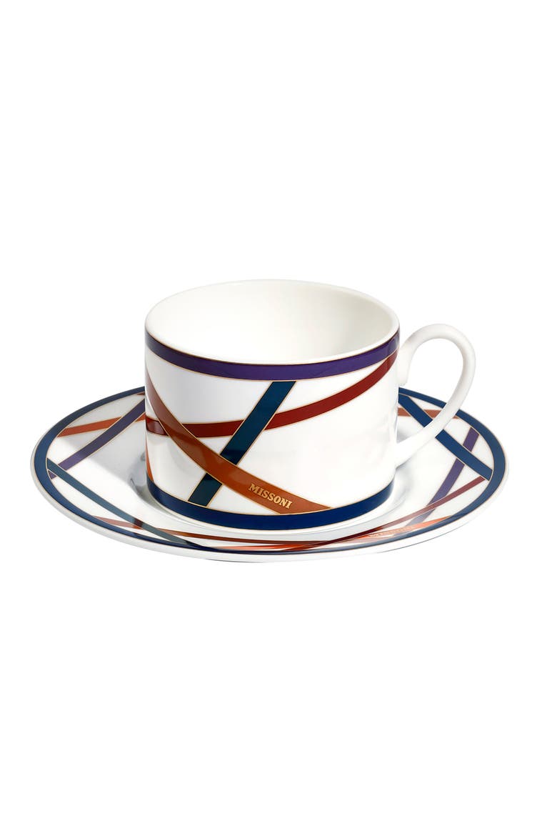Tea Cup & Saucer NASTRI Set of 2 in Luxury Box Multicolor diam. 3.3", H 2.3", cap. 7.5 oz, Saucer dim. 6", Alternate, color, Multicolor