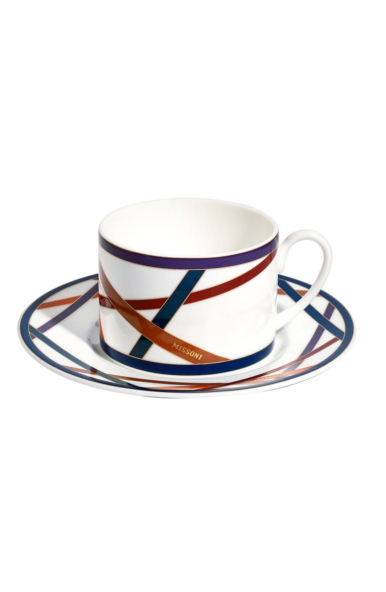 Missoni Home Tableware Tea Cup
Saucer NASTRI Set of 2 in Luxury Box Multicolor diam. 3.3", H 2.3", cap. 7.5 oz, Saucer dim. 6", Alternate, color, Multicolor
