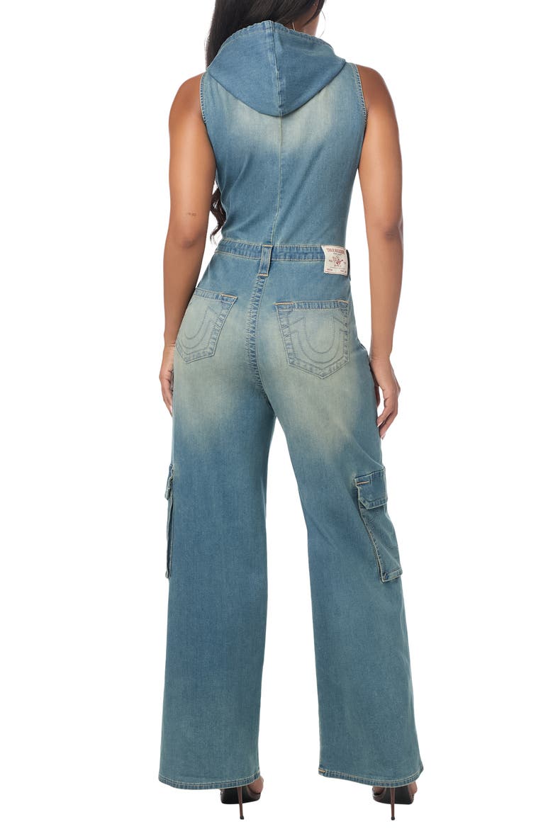 Hooded Denim Cargo Jumpsuit, Alternate, color, REDWOOD HUE